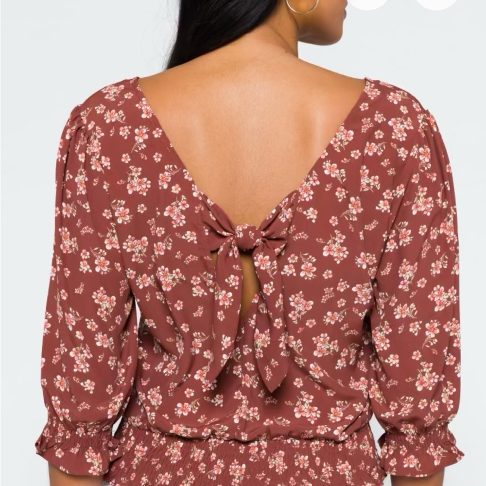 NINE BRITTON | Red Puff Sleeve Wrap Blouse | Size S - Picture 3 of 4